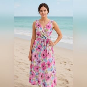 Calvin Klein Tropical Floral Sleeveless V-Neck Maxi Dress